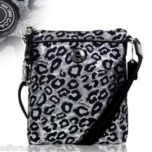Coach Ocelot/Leopard Swingpack Metallic Black
